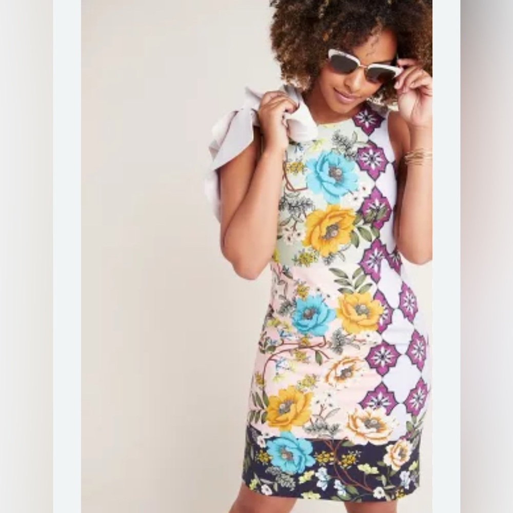 Anthropologie Floral Patchwork Sleeveless Shift Dress - 14